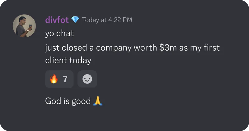 divfot: Closed a $3m company as first client