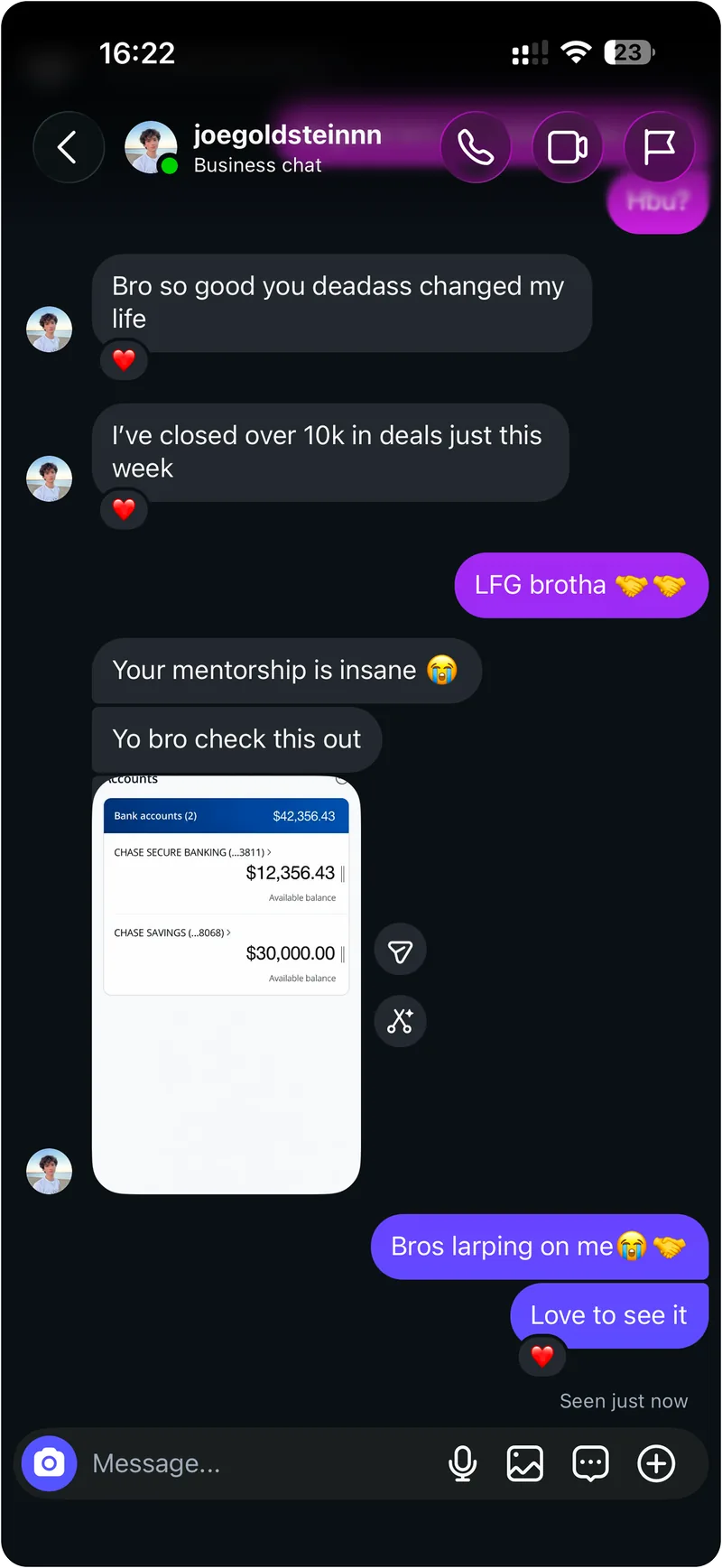 joegoldsteinn: Instagram DMs, closed over 10k in deals